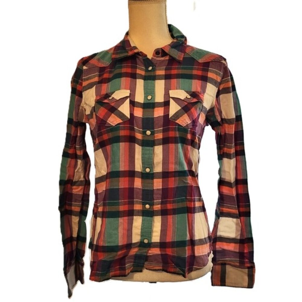 American Eagle outfitters fitted western pearl snap button shirt size med